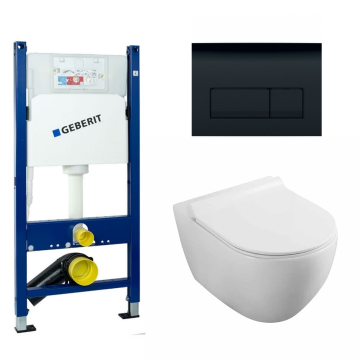 Set rezervor Geberit Delta cu vas WC suspendat Fluminia Minerva Alb si clapeta neagra