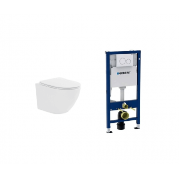 Pachet vas WC suspendat Ricci Tornado Alb cu rezervor Geberit si clapeta alba Delta 20